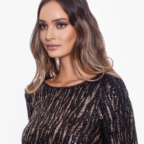 NWT & ADAM Velvet Tie Short Long Sleeve Sequin Dress! - Picture 4 of 9